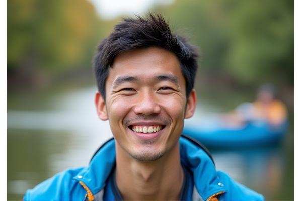 Portrait of David Chen, a kayaking expert smiling